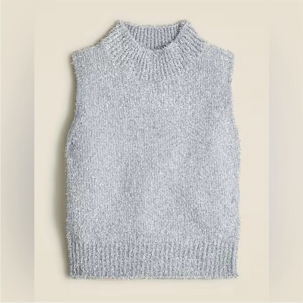 J. Crew Textured Silver Metallic Sleeveless Sweater Shell Large CE730
